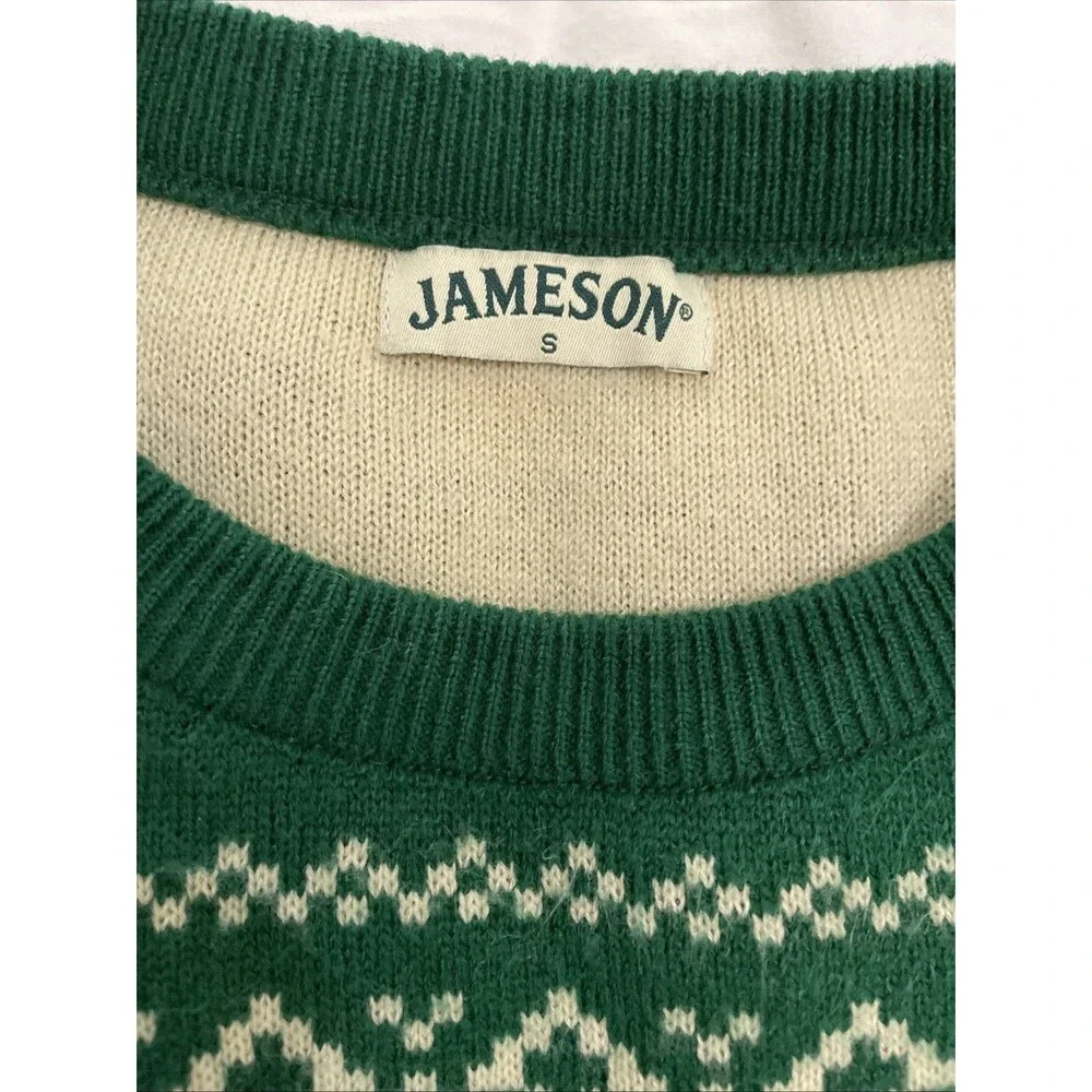 Jameson Festive Holiday Crew Neck Green Fair Isle Christmas Jumper Sweater Small